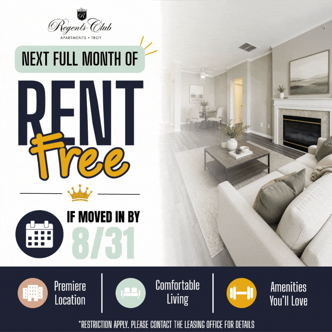 Regents Club of Troy Next Full Month of Rent Free Promotion